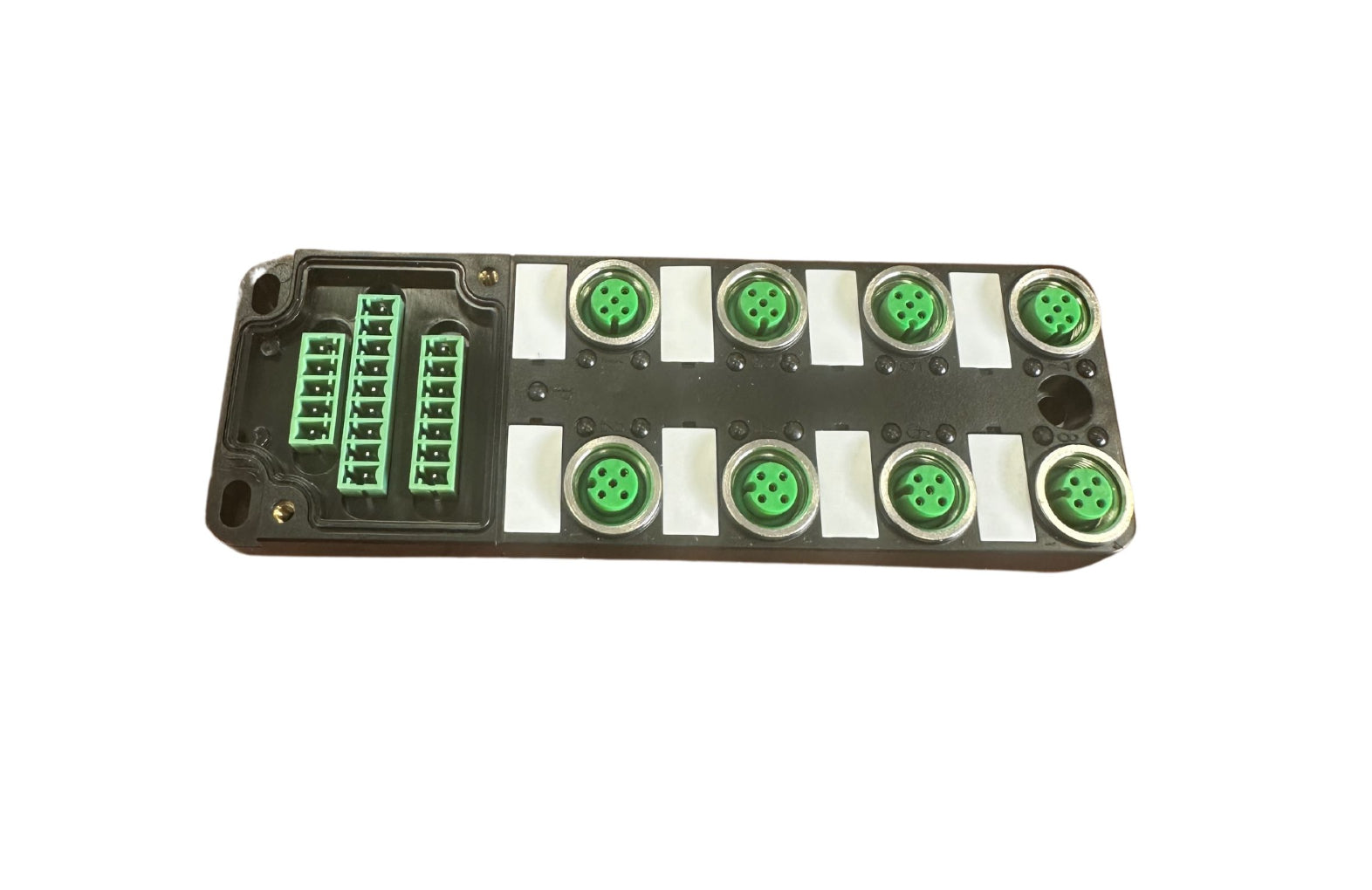 M12 splitter, 8-port dual channel with main plug, with LED, PNP, terminal block interface