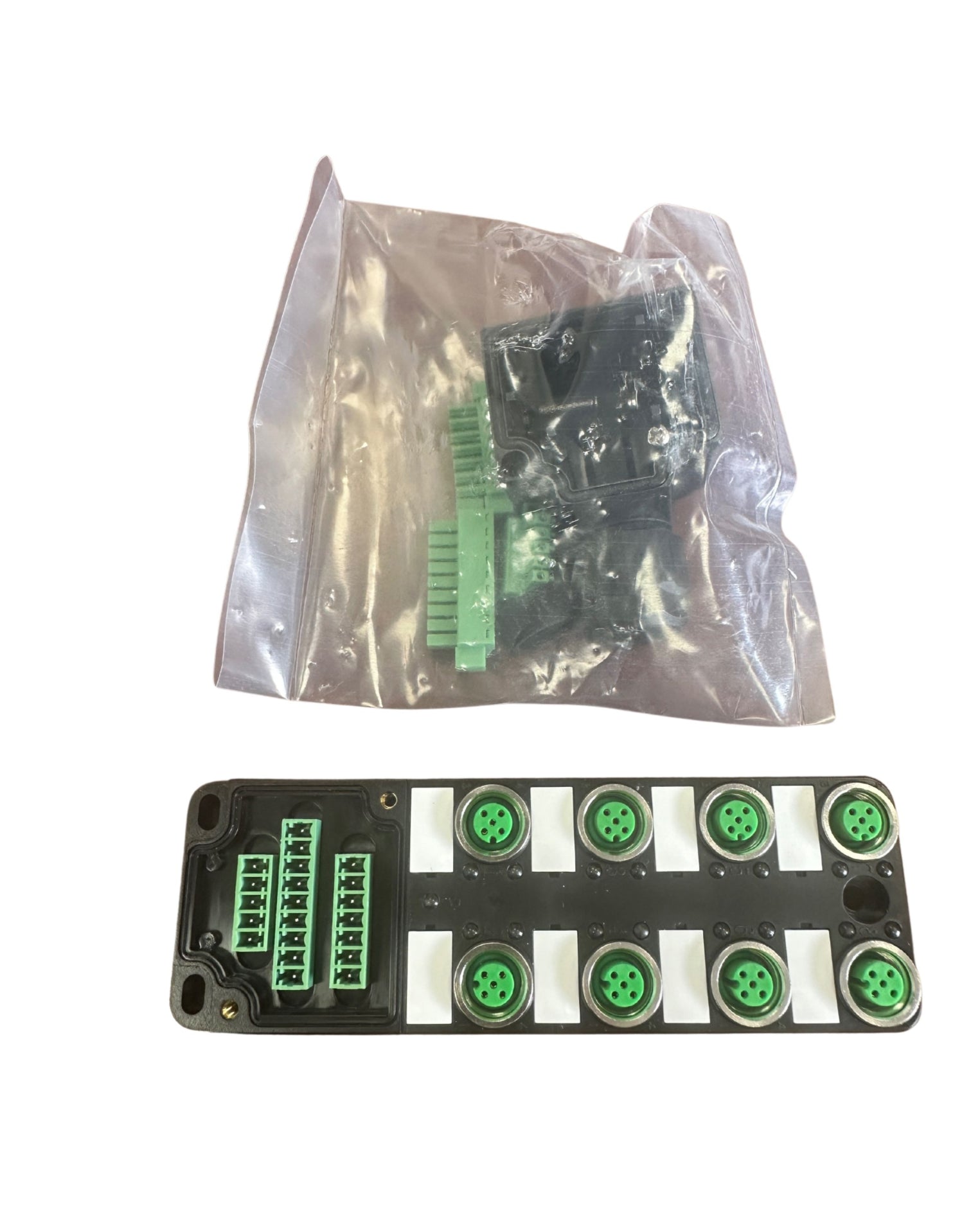 M12 splitter, 8-port dual channel with main plug, with LED, PNP, terminal block interface