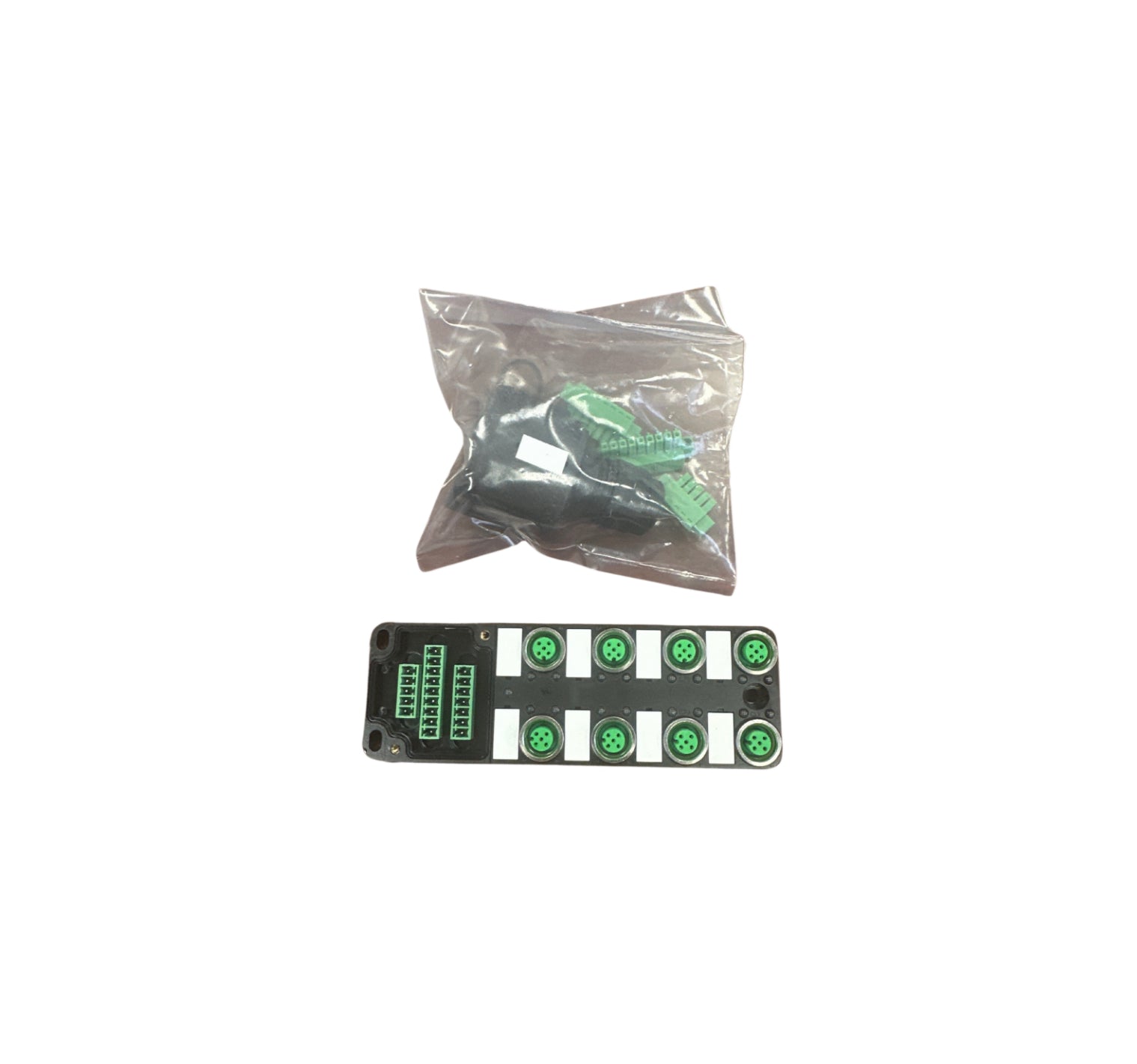 M12 splitter, 8-port dual channel with main plug, with LED, PNP, terminal block interface