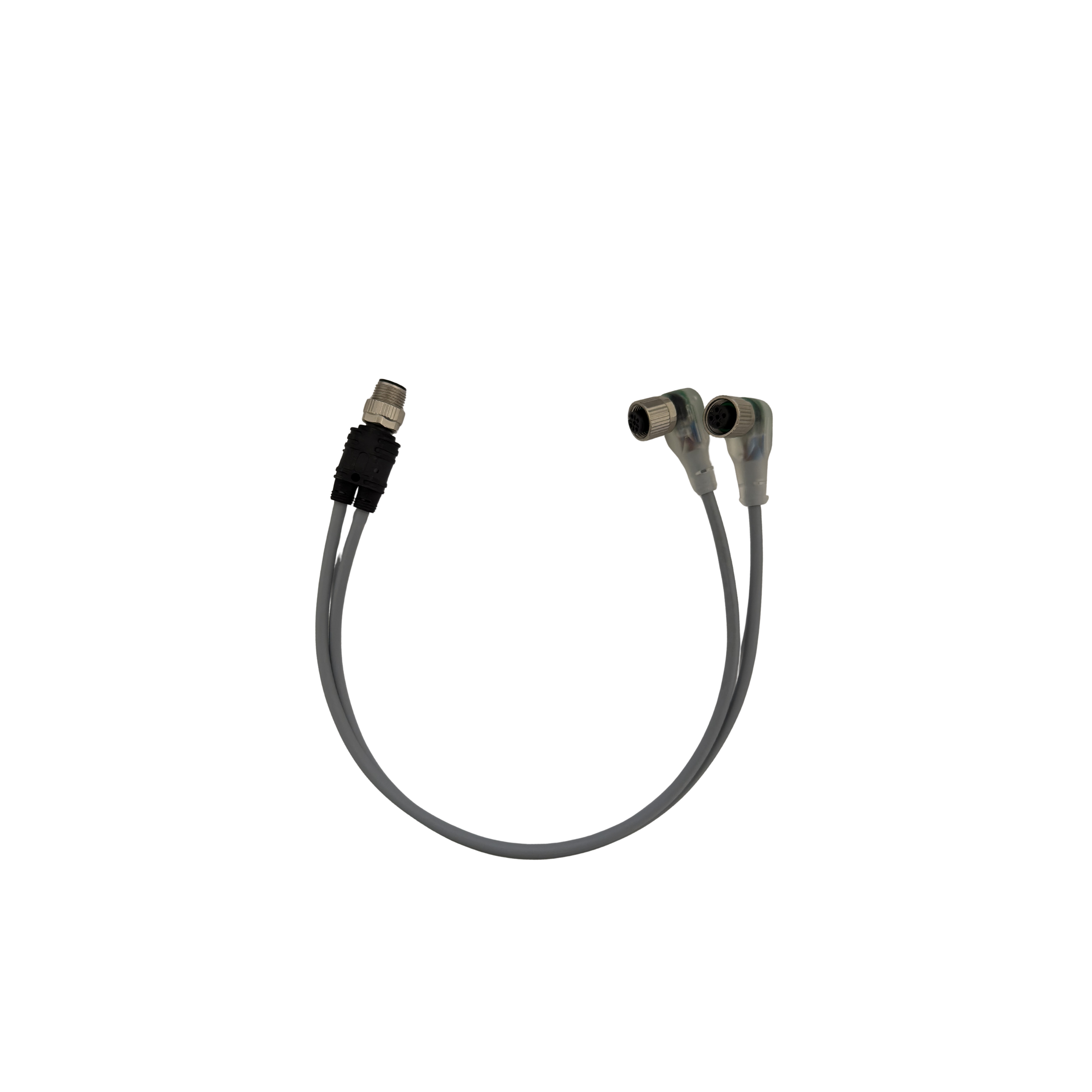 M12Y model, 4-pin male-straight/female bend, 3-pin 2M8, 2LED, gray PUR cable