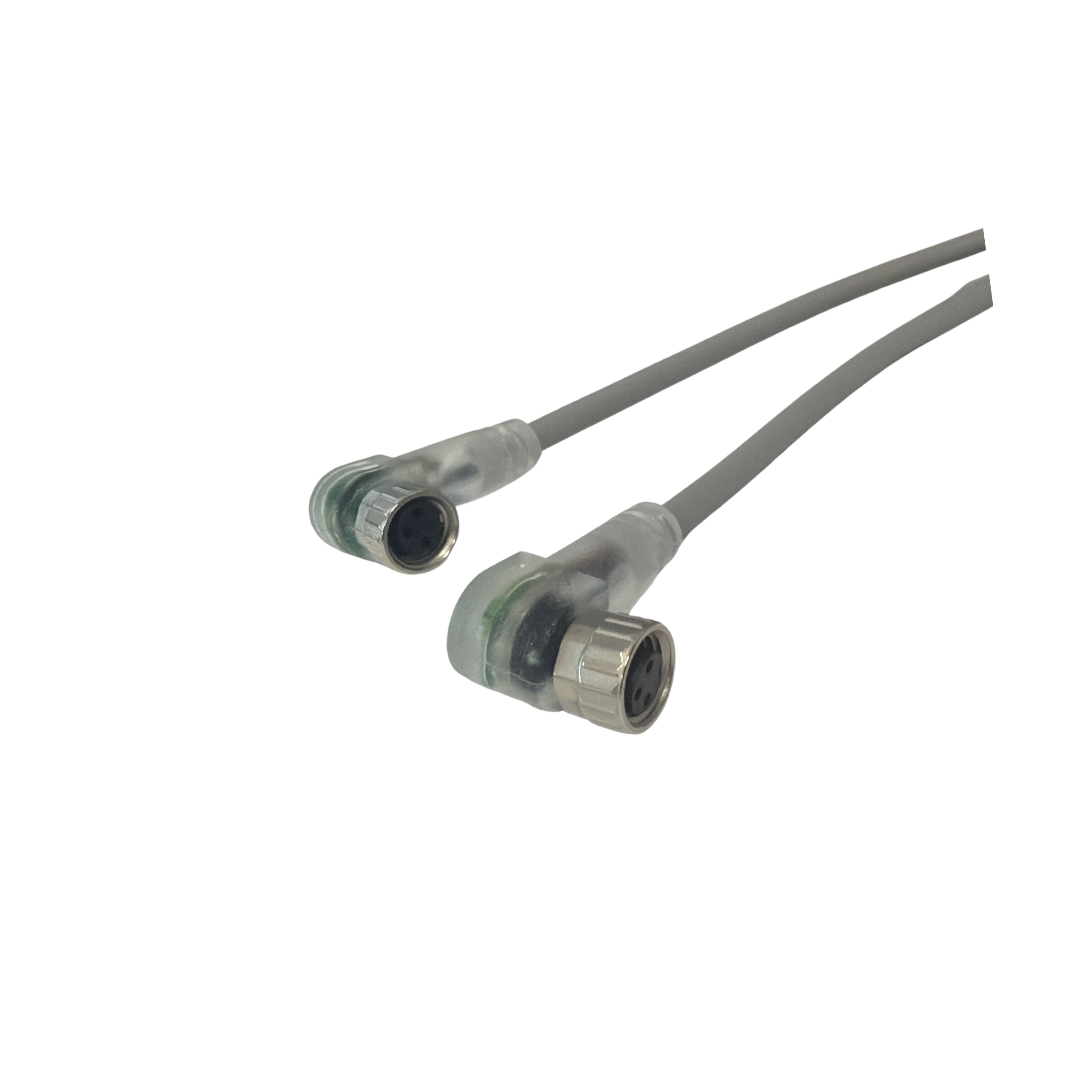M12Y model, 4-pin male-straight/female bend, 3-pin 2M8, 2LED, gray PUR cable