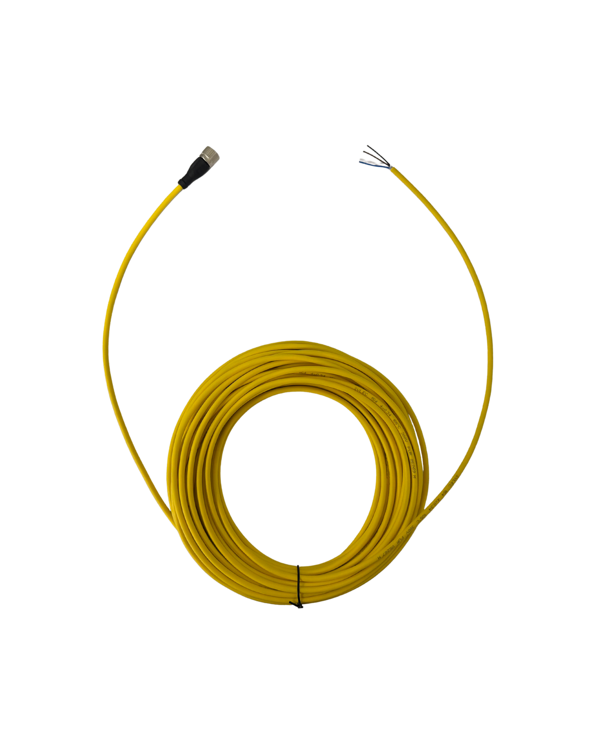 M12 single precast, 4-needle female straight, yellow PUR solder mask drag chain cable